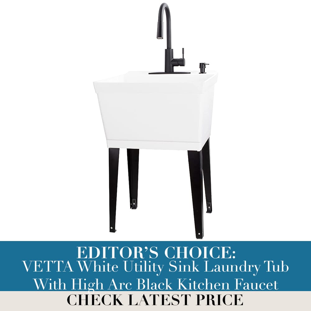 VETTA White Utility Sink Laundry Tub With High Arc Black Kitchen Faucet